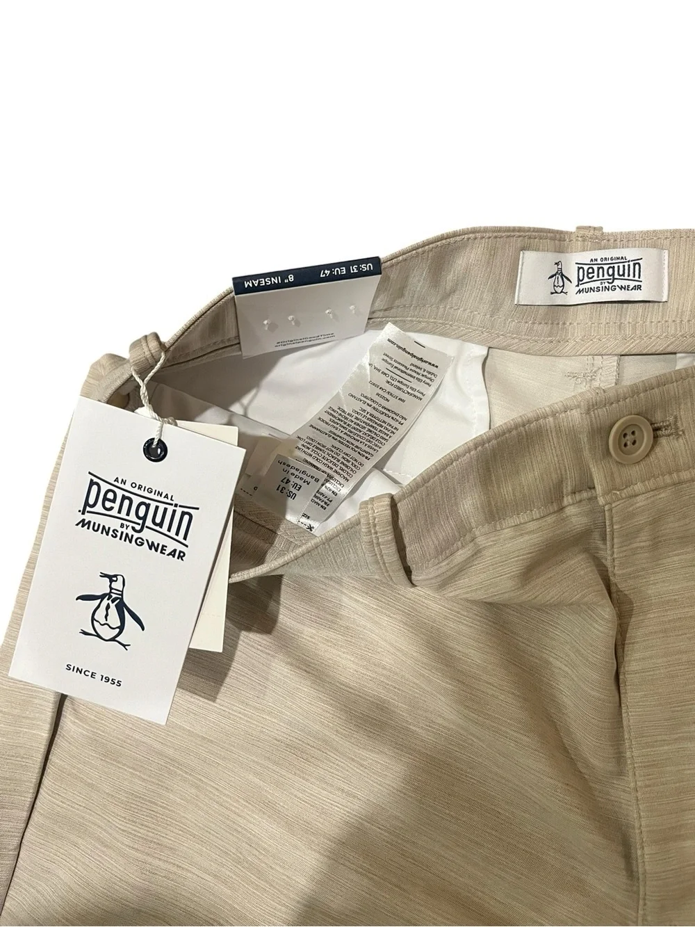 Original Penguin Men's Light Beige Flat-Front Shorts